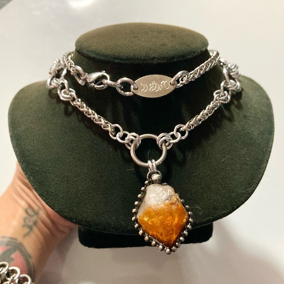 Genuine yellow orange citrine crystal maille chain silver boho gem necklace - Picture 7 of 16
